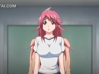 Pink haired anime beauty cunt fucked against the